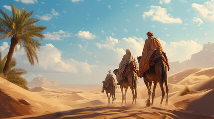Desert Journey: Man Riding a Camel