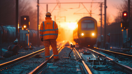 Railway maintenance team working collaboratively, highlighting the essence of teamwork - obrazy, fototapety, plakaty