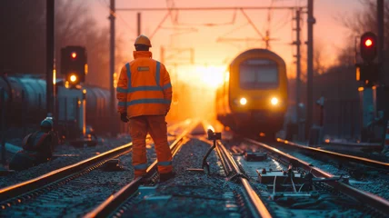 Foto op Plexiglas Railway maintenance team working collaboratively, highlighting the essence of teamwork © David