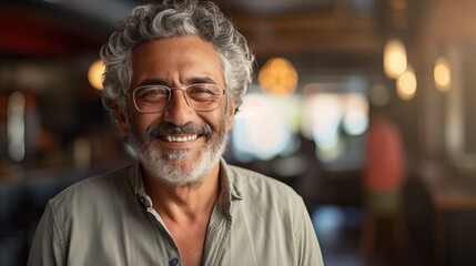 Middle-Aged Hispanic Man: Gray Hair, Beard, Glasses - obrazy, fototapety, plakaty