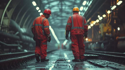 Photo sur Plexiglas Chemin de fer Railway maintenance team working collaboratively, highlighting the essence of teamwork