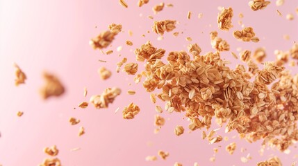 flying cereal on pink background
