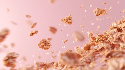 flying cereal on pink background