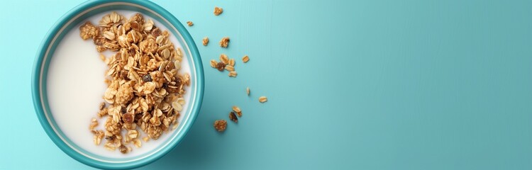 bowl of cereal milk  with banana - obrazy, fototapety, plakaty