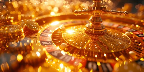 Dynamic 3D Renderings Showcasing Golden Casino Cards, Chips, And Games. Concept Luxurious Casino Interiors, High-Stakes Gambling, Glamorous Casino Fashion, Exciting Casino Nightlife