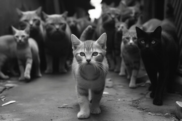 A little cat with stray cats