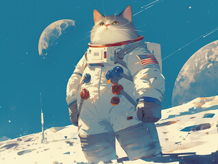 Cat in a spacesuit on the moon
