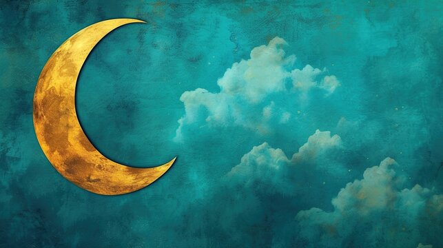 Serene Serenade: Ramadan Kareem Greeting Featuring Crescent and Lanterns, Crafted by Generative AI