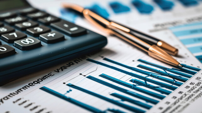 Capturing the essence of market recovery, this photo emphasizes the tools of financial analysis—graphs, calculators, and pens—against a backdrop of economic research.