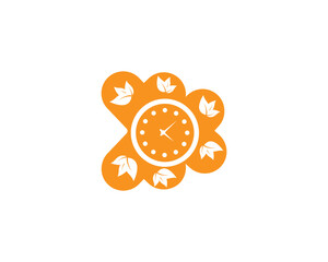 Fototapeta premium Vector clock and leaf logo combination. Time and eco symbol or icon. Unique express and organic logotype design template.