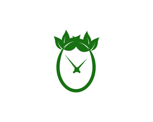 Vector clock and leaf logo combination. Time and eco symbol or icon. Unique express and organic logotype design template.