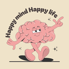 A card, a print, a sticker with a cartoon brain and a quote: 