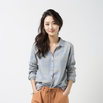 Casual young Asian woman with a friendly smile in a studio