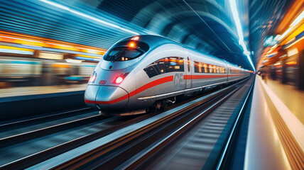 High-speed train in motion, capturing the dynamic blend of speed and precision.  - obrazy, fototapety, plakaty