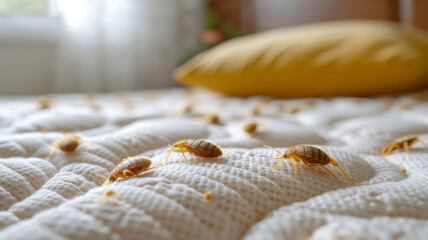 Menacing bed bugs lurk beneath the surface. This image captures the urgency of pest control in safeguarding homes. Protecting your space