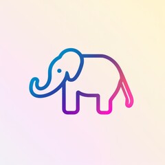 Elephant Logo In Gradient Colors Outlined With Clean And Simple Lines. Concept Minimalist Animal Logos, Gradient Design, Clean Line Art, Simplistic Elephant Logos