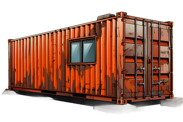 A cartoon of a shipping container on transparent background.