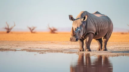 Selbstklebende Fototapeten the rhino is in a water hole © kucret