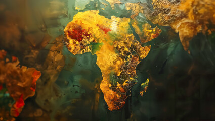 A captivating image of the African continent depicted with colors reflecting its rich cultural diversity and history - obrazy, fototapety, plakaty