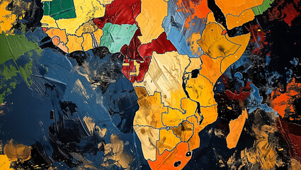A captivating image of the African continent depicted with colors reflecting its rich cultural diversity and history