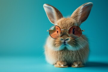 Humorous bunny with glasses on a blue background