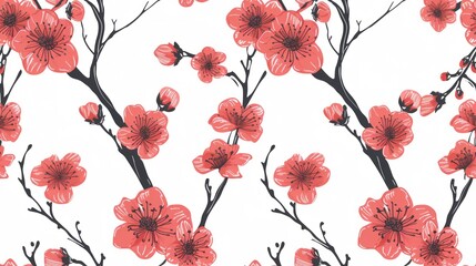 Cherry blossom flowers seamless pattern. Generative Ai