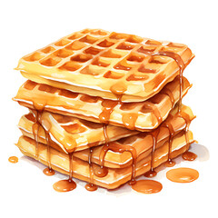 watercolor painting realistic a Viennese berry waffles isolated on white background. Clipping path included.