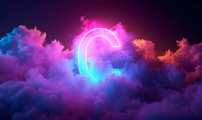 3d render, neon linear number zero and colorful cloud glowing with pink blue neon light, abstract fantasy background, Generative AI
