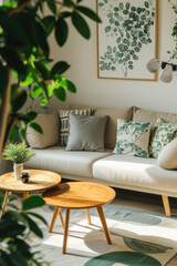 Comfortable modern sofa, soft luxury couch in cozy living room minimal elegant aesthetic home interior design contemporary style background space. House furniture store shopping advertising promo .