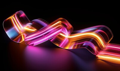 3d render, abstract multicolored folded ribbon isolated on black background, pink yellow red neon lines, digital futuristic wallpaper, Generative AI