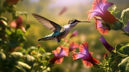 Obraz premium hummingbirds who want to take food from flowers