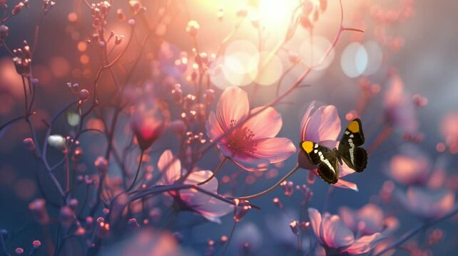 The cherry blossoms that the butterflies land on become even more beautiful. seamless looping time-lapse virtual video Animation Background.