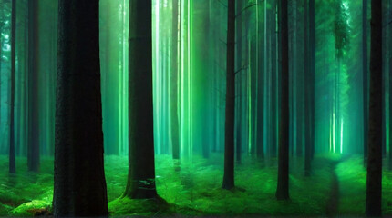 Obraz premium green forest in the fog