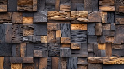 The texture of a wooden wall with stuffed boards forming a relief pattern, an abstract wooden background with natural material
