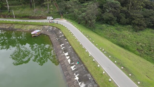 Beautiful Aerial view of Meepilimana lake in Nuwara Eliya, Sri Lanka.