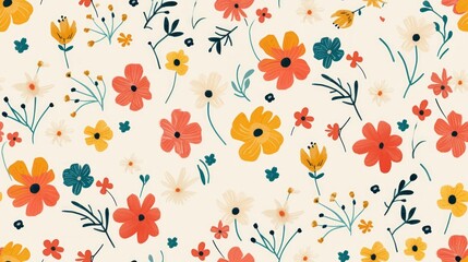 Cute flower, doodle, seamless pattern background. Generative Ai