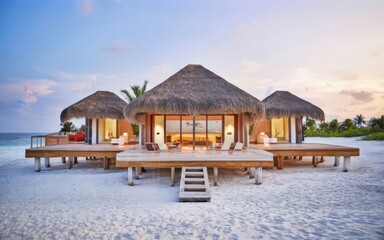 Luxury beach resort. Maldives architecture. - obrazy, fototapety, plakaty