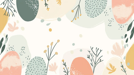 Hand drawn vector abstract floral background in scandinavian style. Pastel colors.