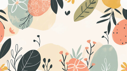 Hand drawn vector abstract floral background in scandinavian style. Pastel colors.