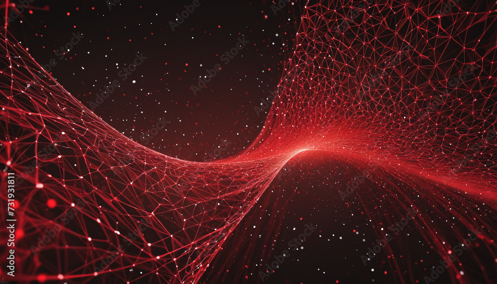 Poster red particle grid: a futuristic technology visualization