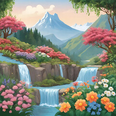 illustration of a beautiful mountain view