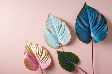 Chic Caladium Leaf Decorations on Pastel Pink Background