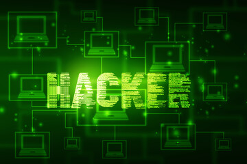 2d illustration cyber crime and internet privacy hacking.Network security,cyber attack,computer virus,ransomware and malware concept