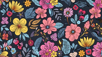 Seamless pattern flower on gray background. Generative Ai