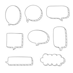 Black and white color speech bubble balloon, think frame border speak talk text box banner, flat design vector illustration
