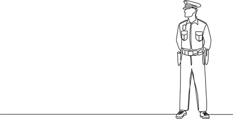continuous single line drawing of police officer, line art vector illustration