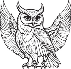 Obraz premium Hand-drawn a Owl image in black and white vector illustration coloring book with no background 