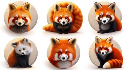 a set of four pictures of a red panda and a red fox, each of which has a different color scheme.
