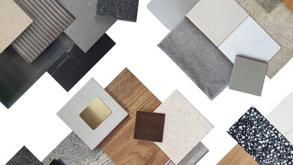mood board. material samples for interior design. composition of various type of interior material...