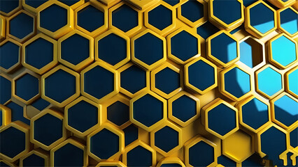 Blue and yellow  hexagonal network technology Abstract background 